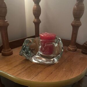 Vintage Indiana Glass Candle Holder with Red Candle